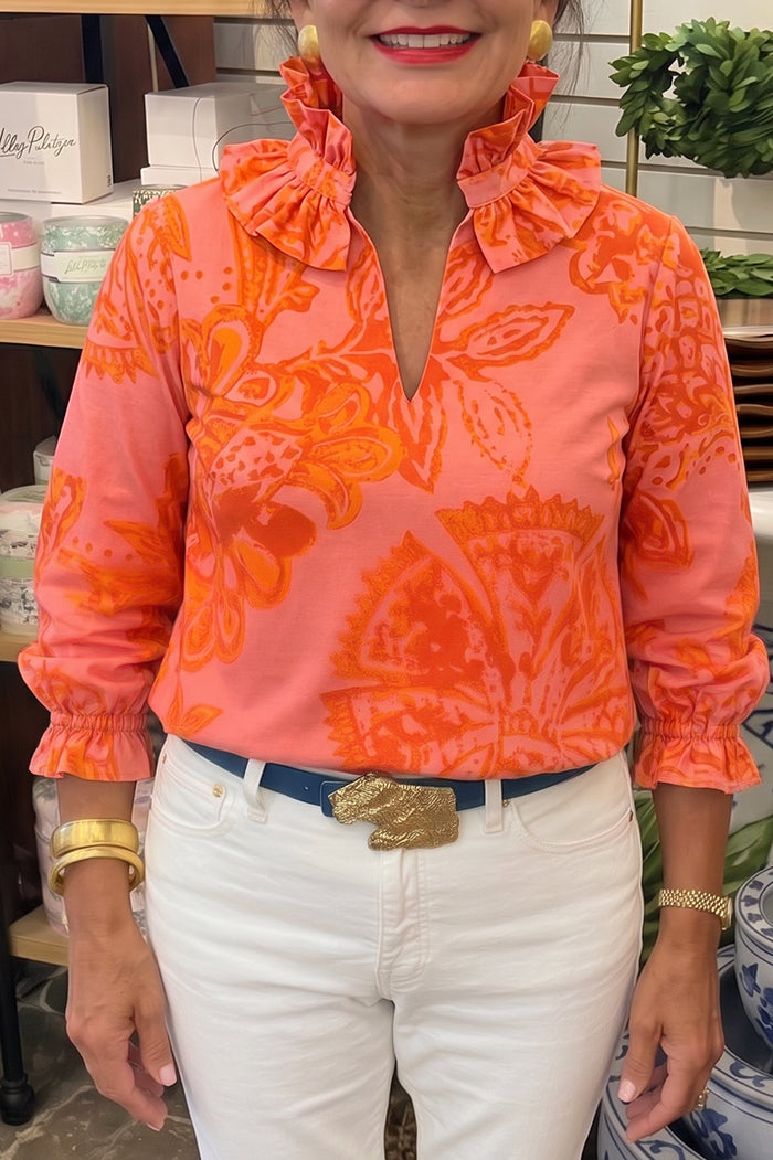 Ruffle Neck Floral Print Top