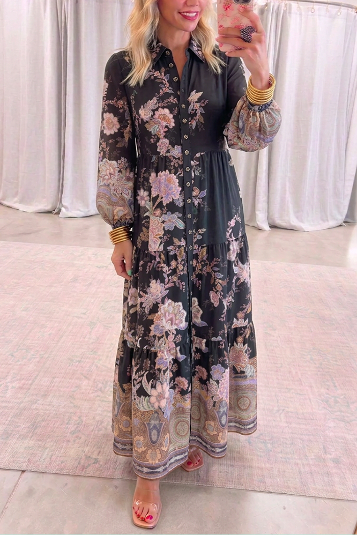Long Sleeves Floral Maxi Dress