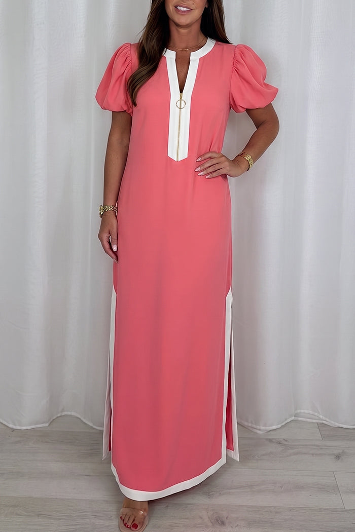 Contrast Trim Side Slit Maxi Dress