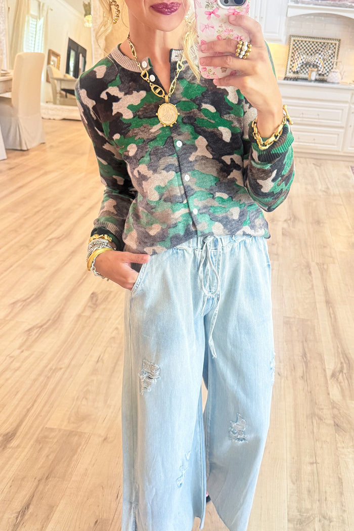 Casual Multi Faded Camo Cardigan