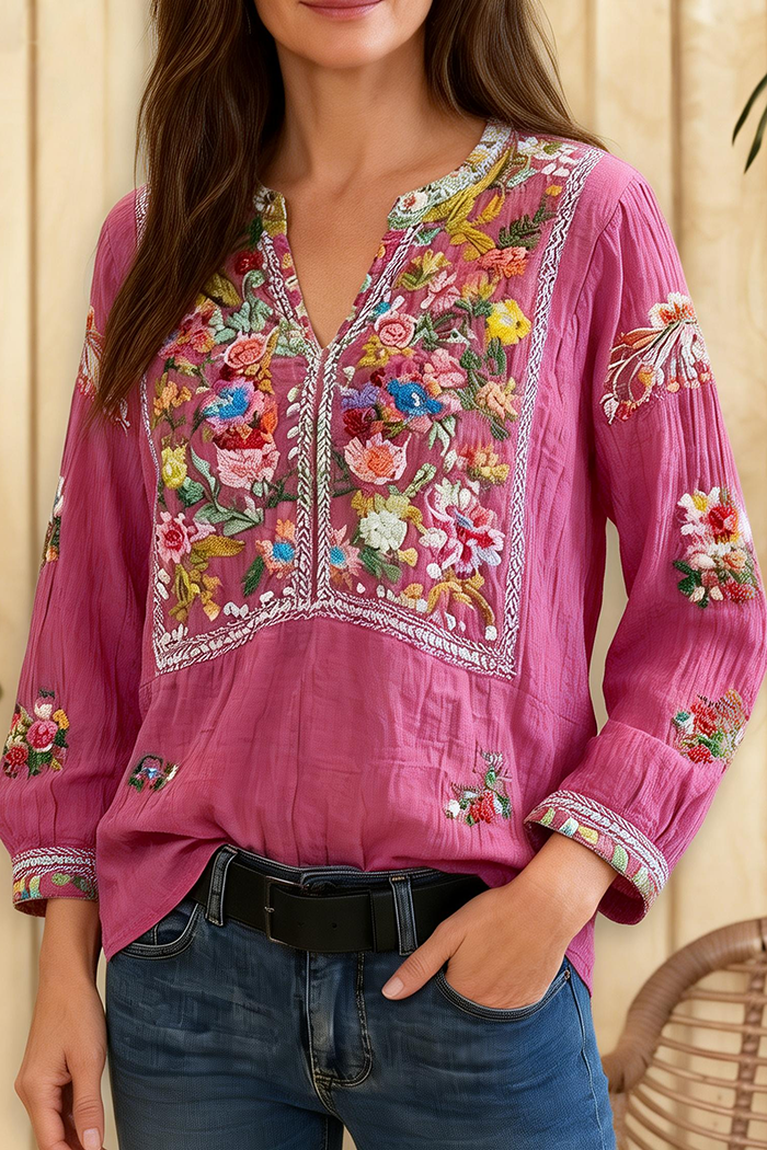 Bohemian Embroidered Floral Top