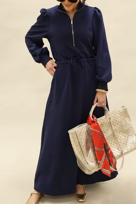 Casual Elastic Waist Zipper Dress
