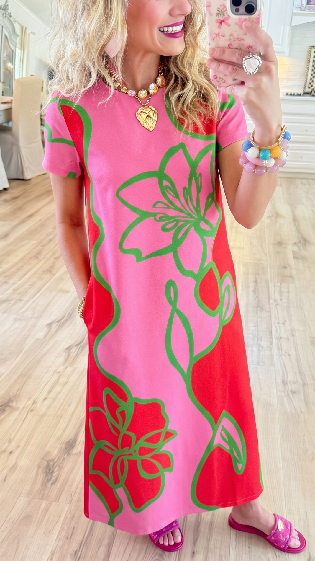 Floral Pocketed Short Sleeve Maxi Dress