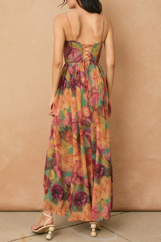 Floral Print Chiffon Maxi Dress