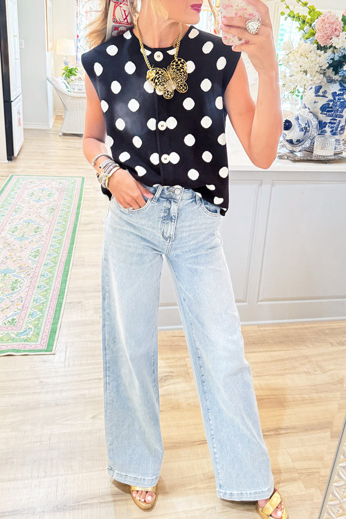Casual Polka Dot Sleeveless Cardigan