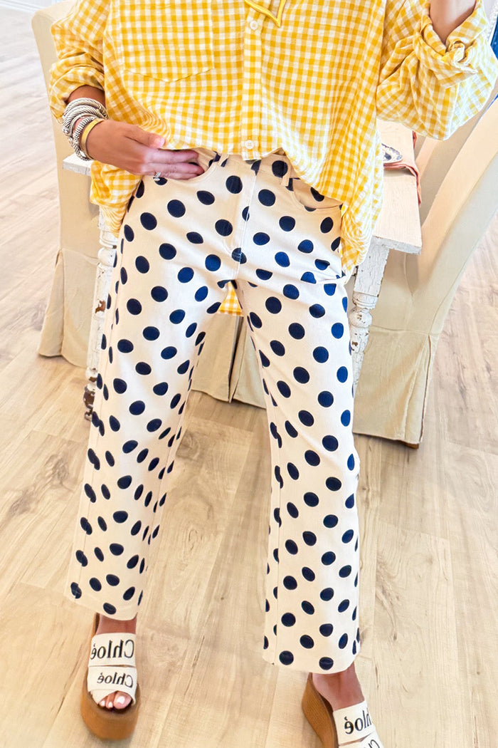 Navy Polka Dot Twill Pants
