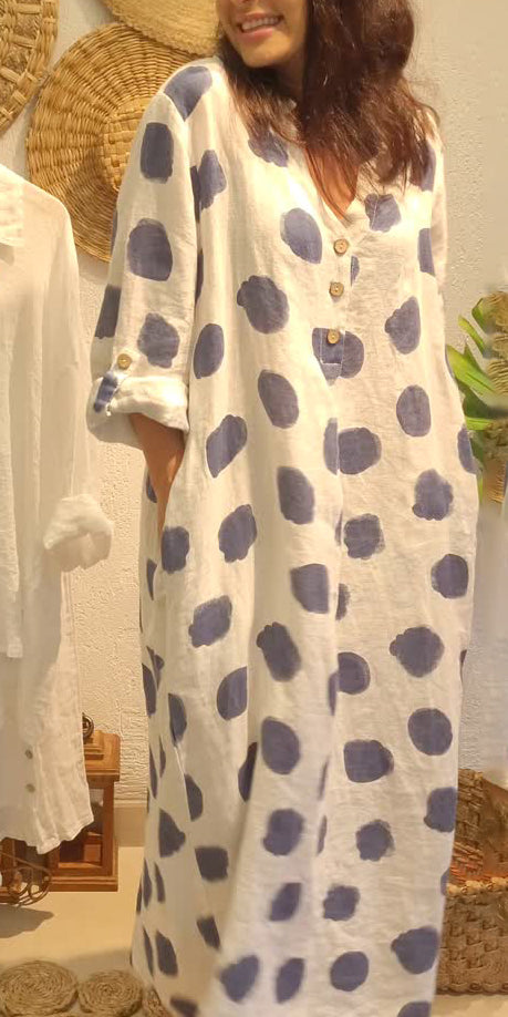 Polka Dot Cotton and Linen Pocket Dress