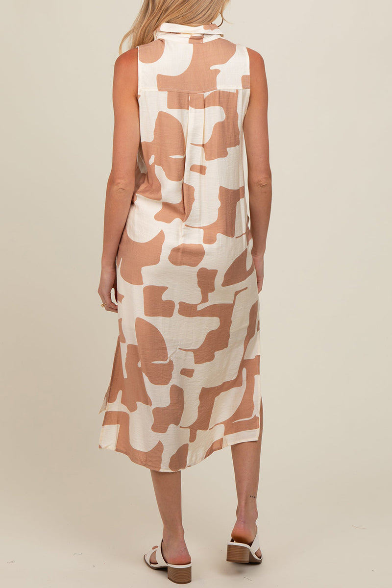 Cow Print Side Slit Pocket Dress