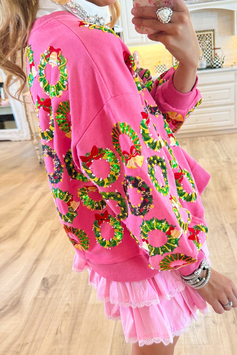 Sequins Pink Wreath Sweatshirt