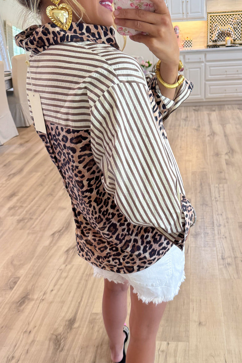 Brown Leopard Print Stripe Top