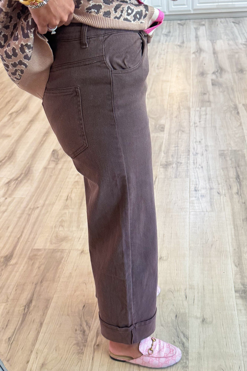 Brown Solid Mid-Rise Ankle Pants
