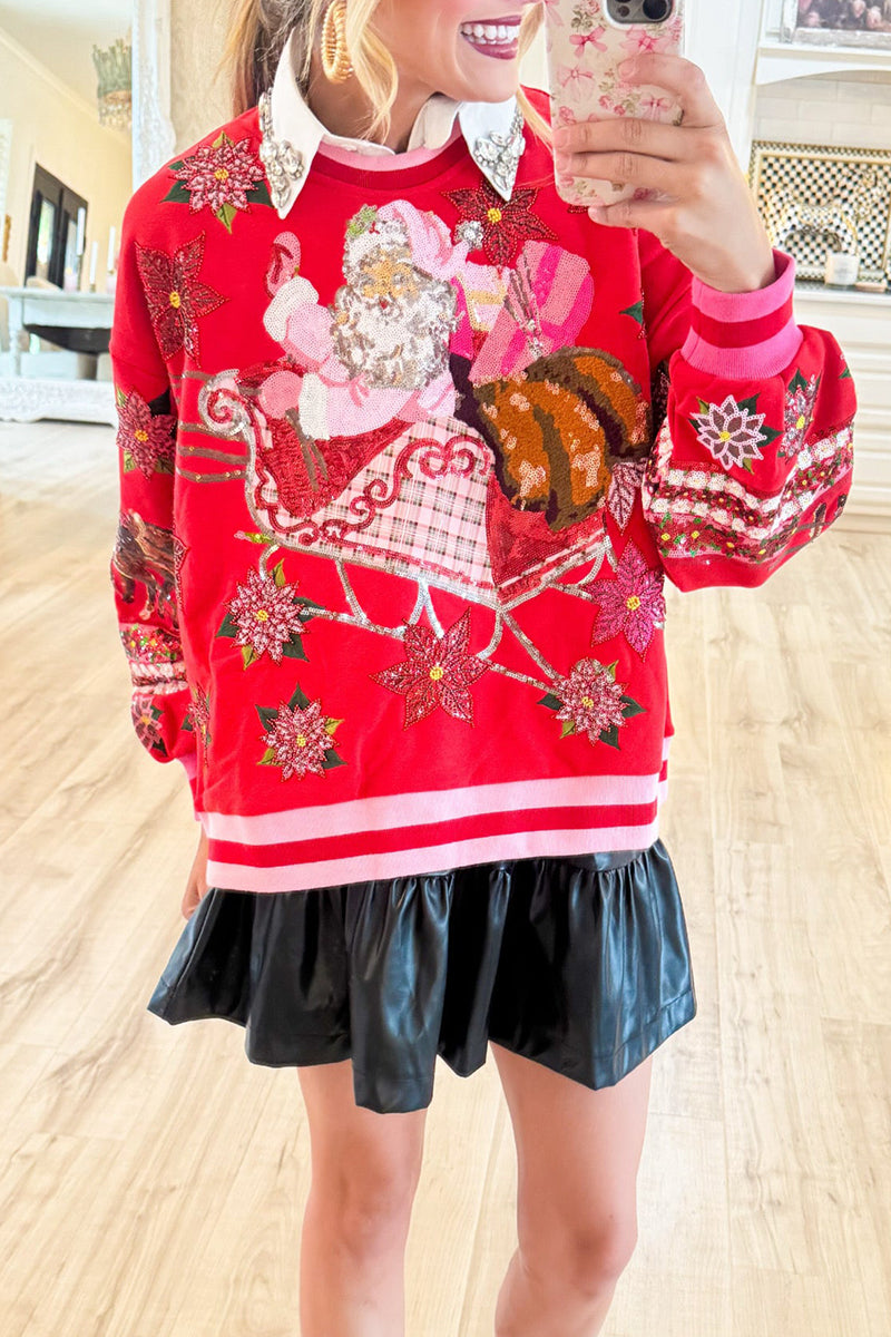 Sequins Pink and Red Vintage Santa Sweatshirt