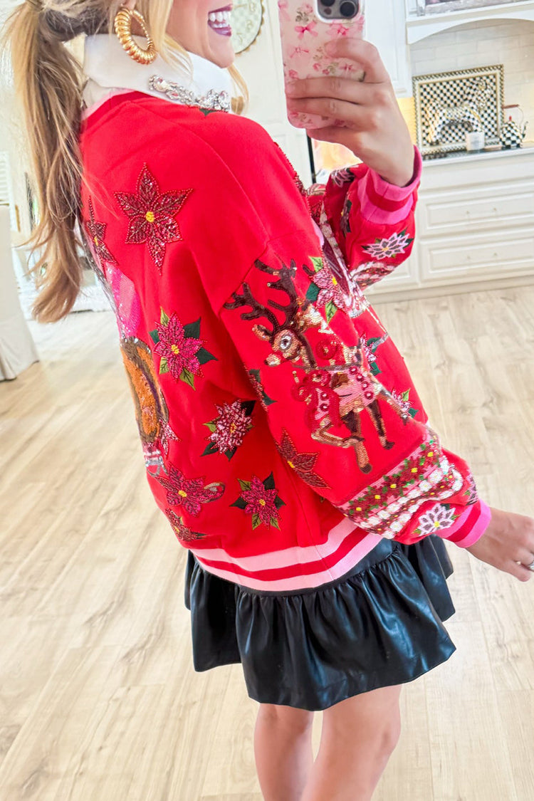 Sequins Pink and Red Vintage Santa Sweatshirt