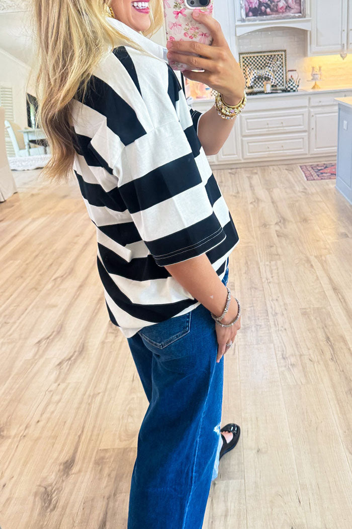 Stripe Short Sleeves Polo Tunic