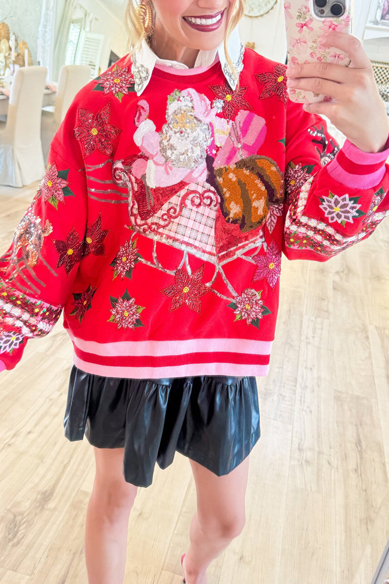 Sequins Pink and Red Vintage Santa Sweatshirt