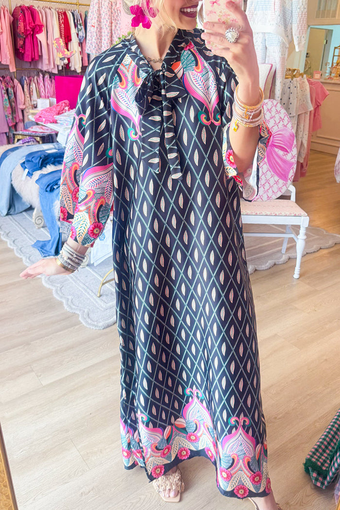 Leaf Print Lounge Pocket Maxi Dress