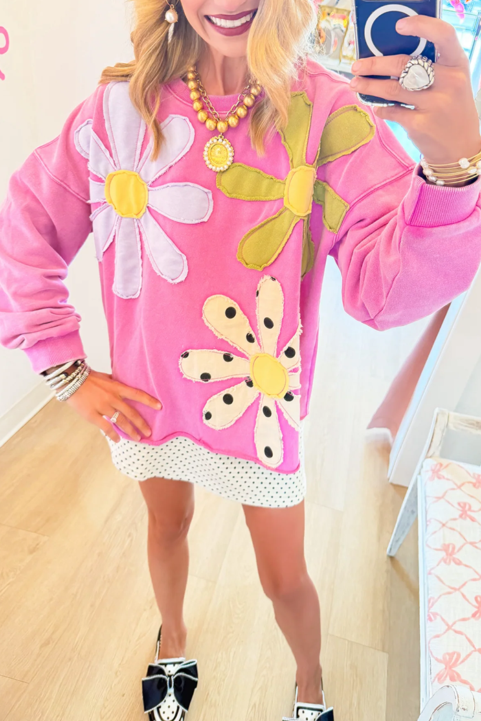Pink Floral Patchwork Pullover