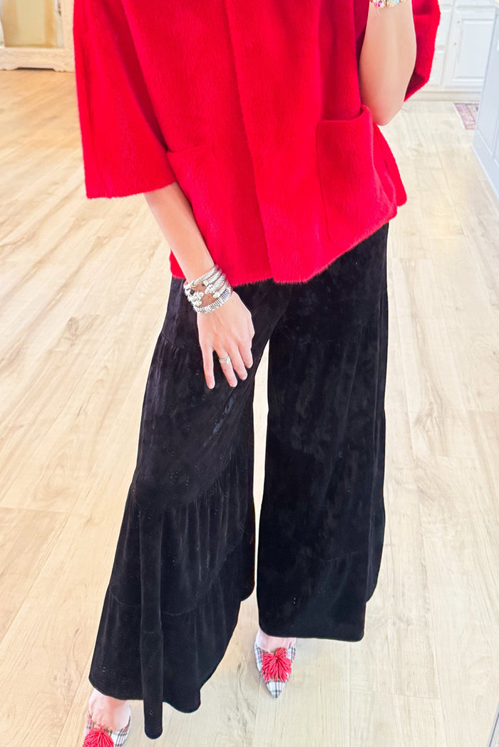 Wide-Leg Black Velvet Pants