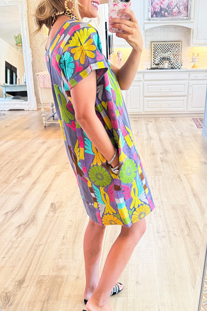 Colorful Floral Embroidered Dress