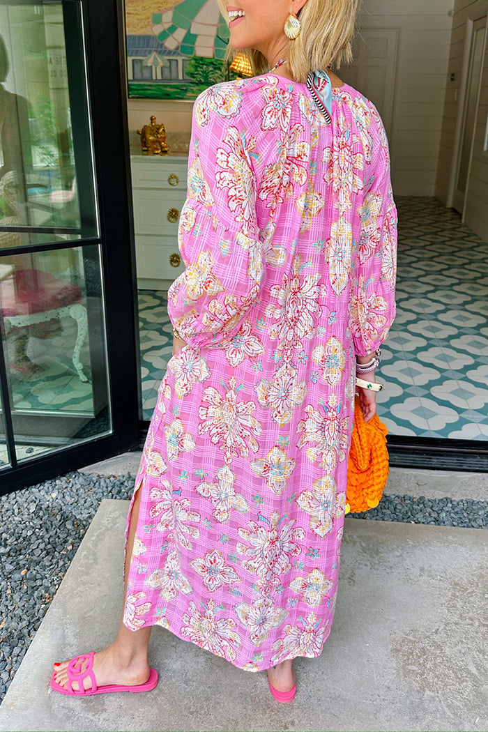 Floral Button Up Side Slit Maxi Dress