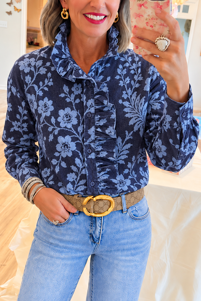 Floral Button-Up Ruffled Top