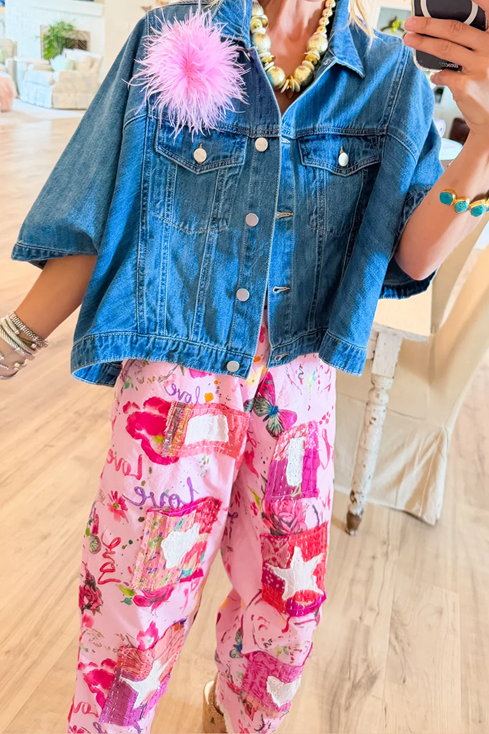 Straight Leg Pink Patchwork Pants