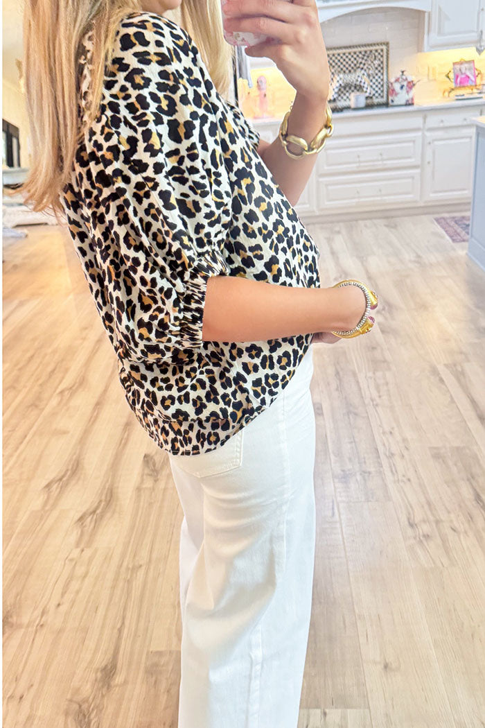 Stripe Collared Leopard Top