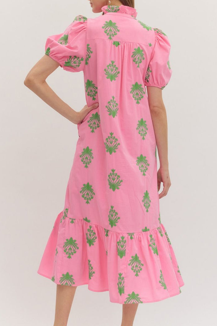Short Puff Sleeve Pocket Midi Dress