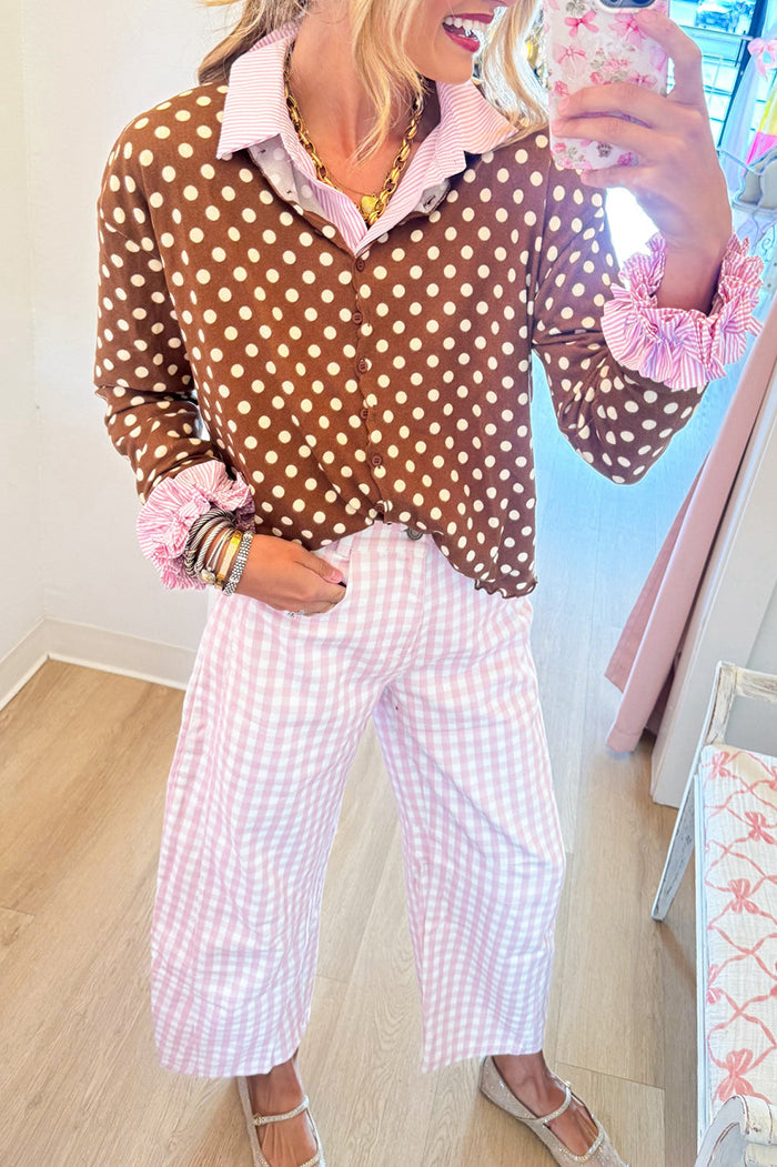 Pink Gingham Twill Barrel Pants