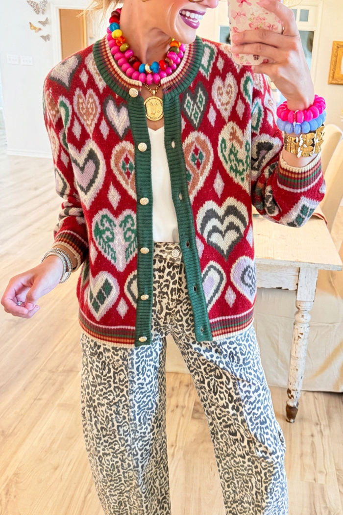 Casual Heart Pattern Knit Cardigan