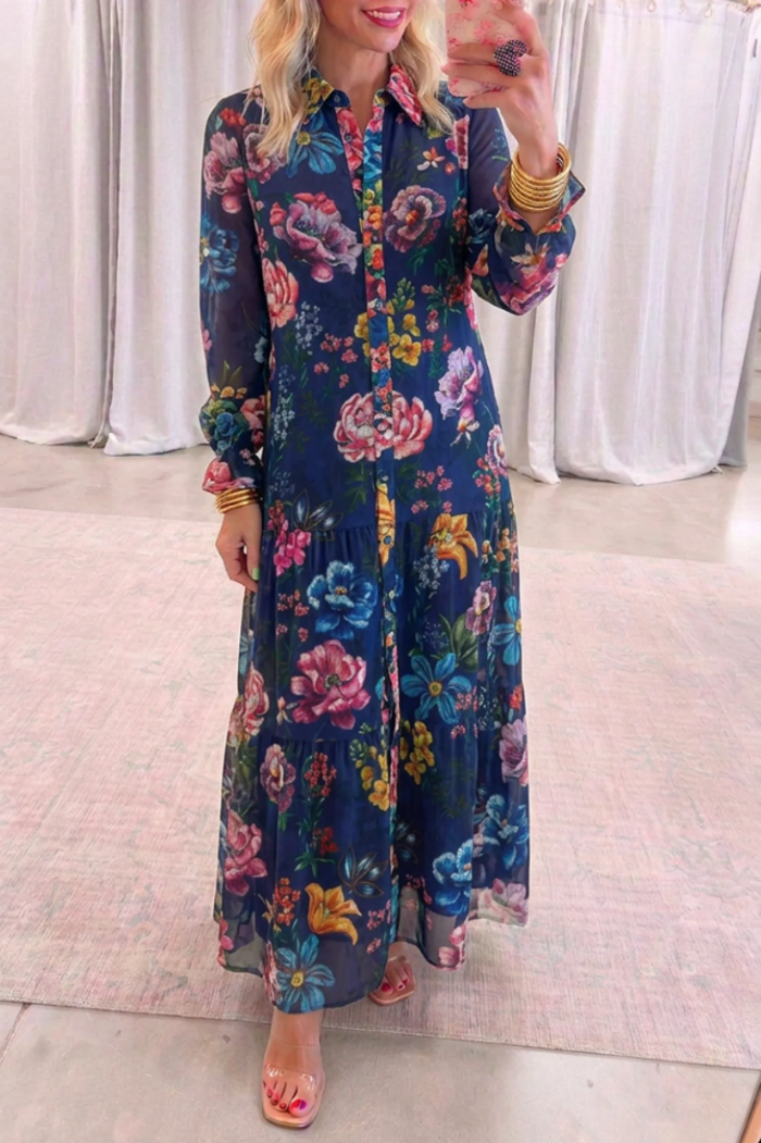 Casual Floral Print Midi Dress