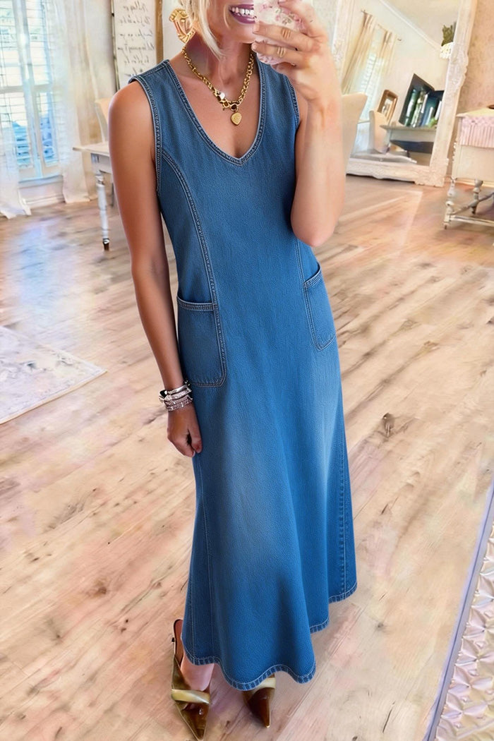 Sleeveless V-Neck Pocket Dress