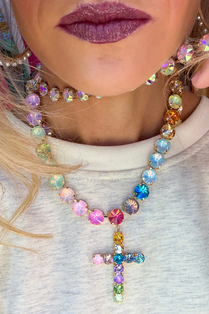 Pastel Stone Cross Necklace