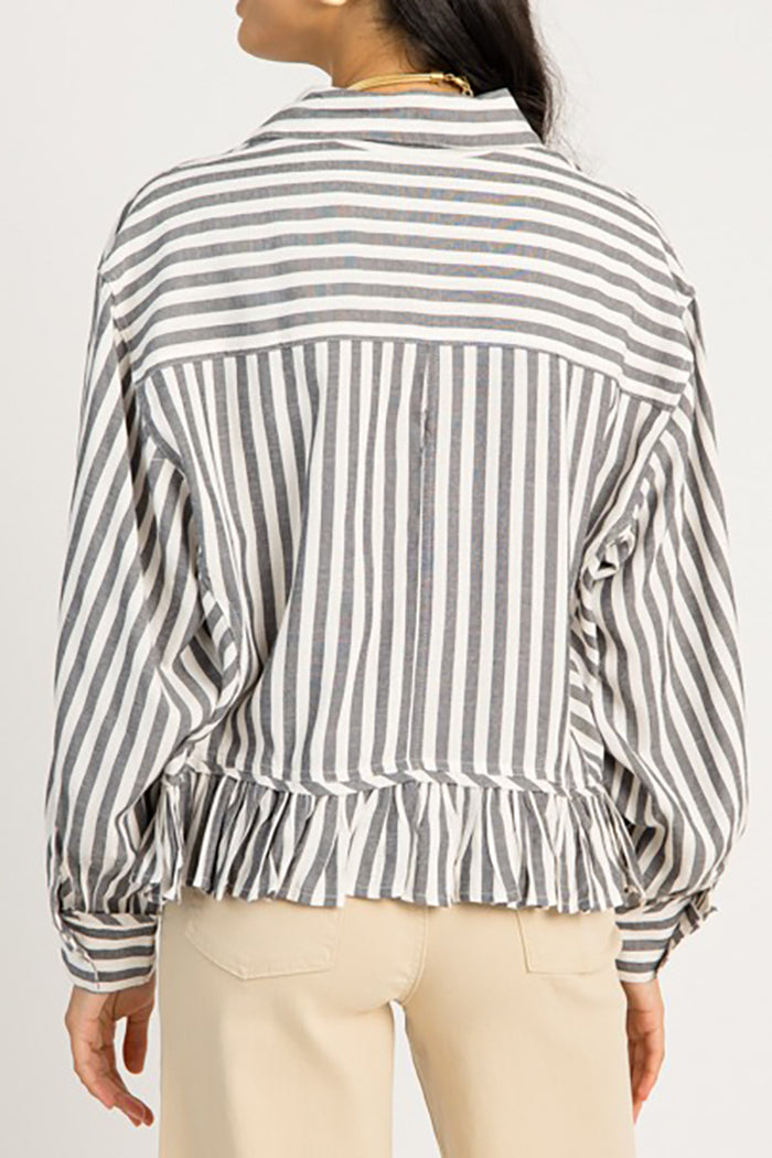 Striped Ruffled Hem Button Shirt