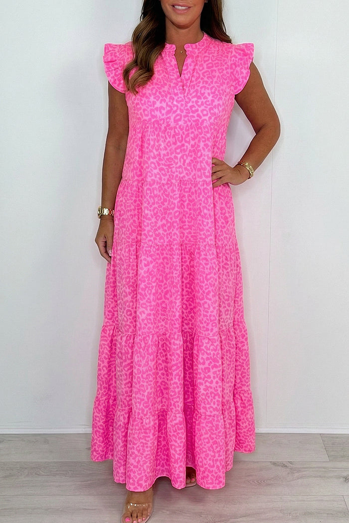 Neon Pink Leopard Tiered Pocket Maxi Dress