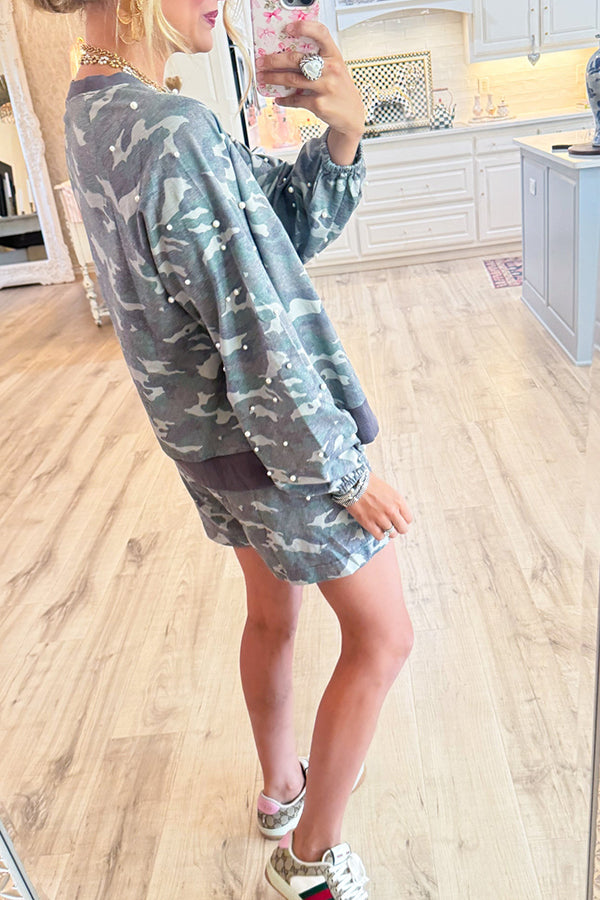Camo Pearl Detail Short Set