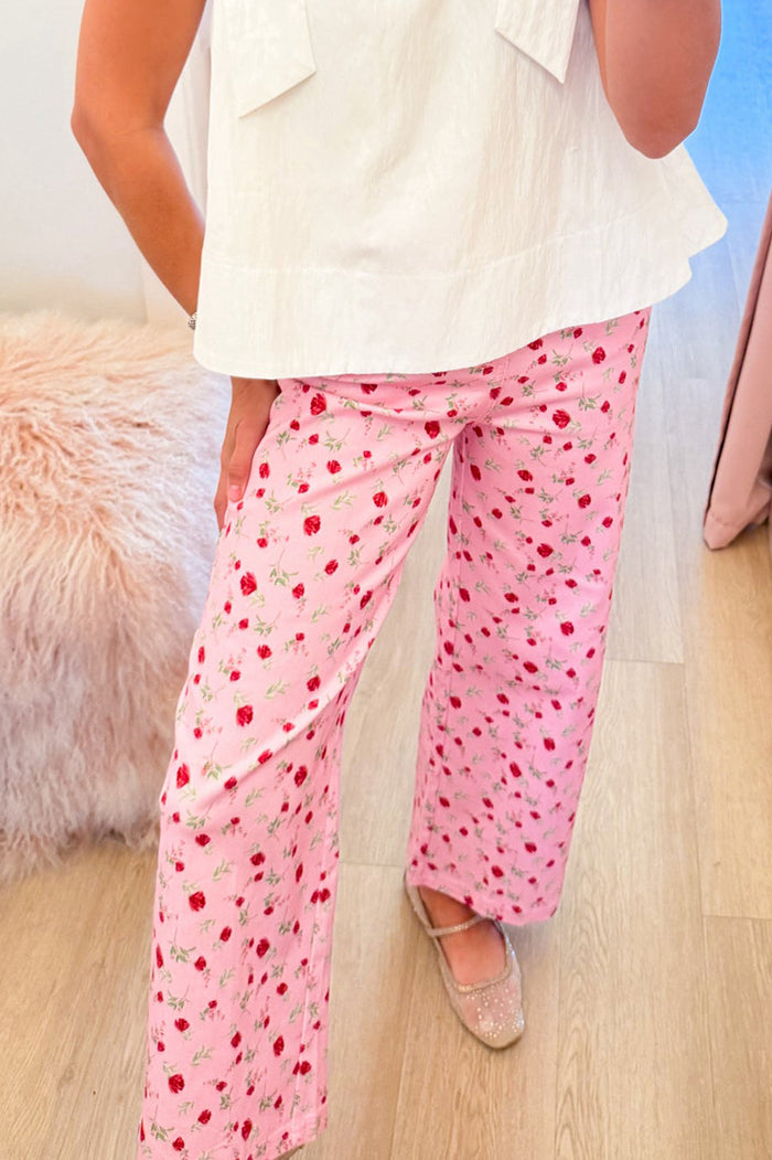 Pink Floral Wide Leg Pants