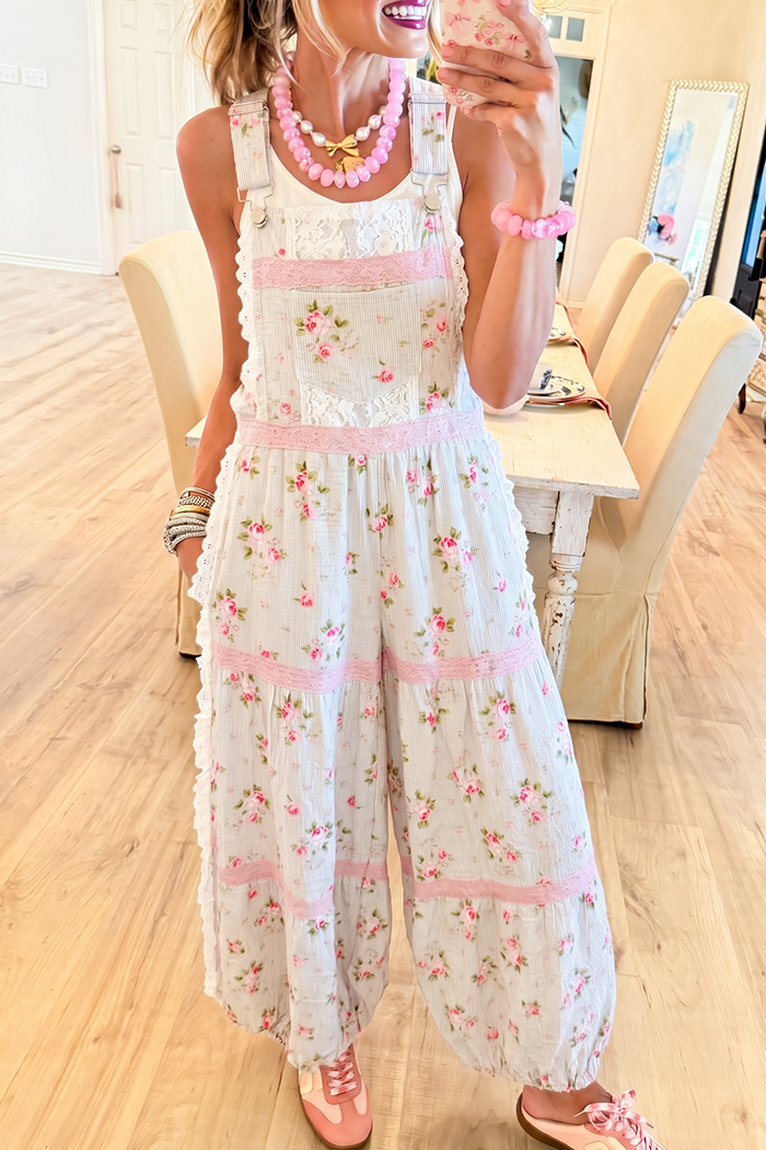 Casual Floral Lace Overalls