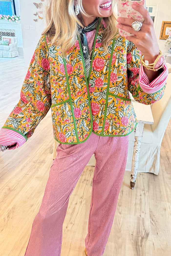 Yellow Floral Quilted Jacket