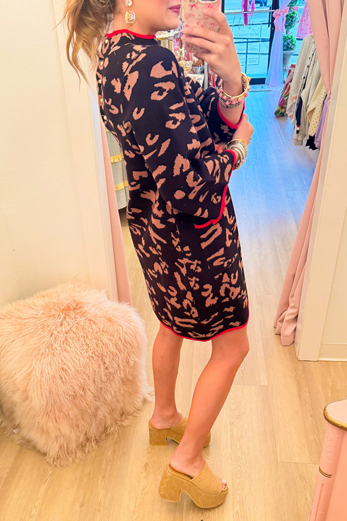 Black Leopard Long Sleeves Dress