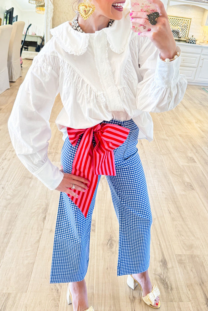 White Poplin Scallop Collar Button Down Top