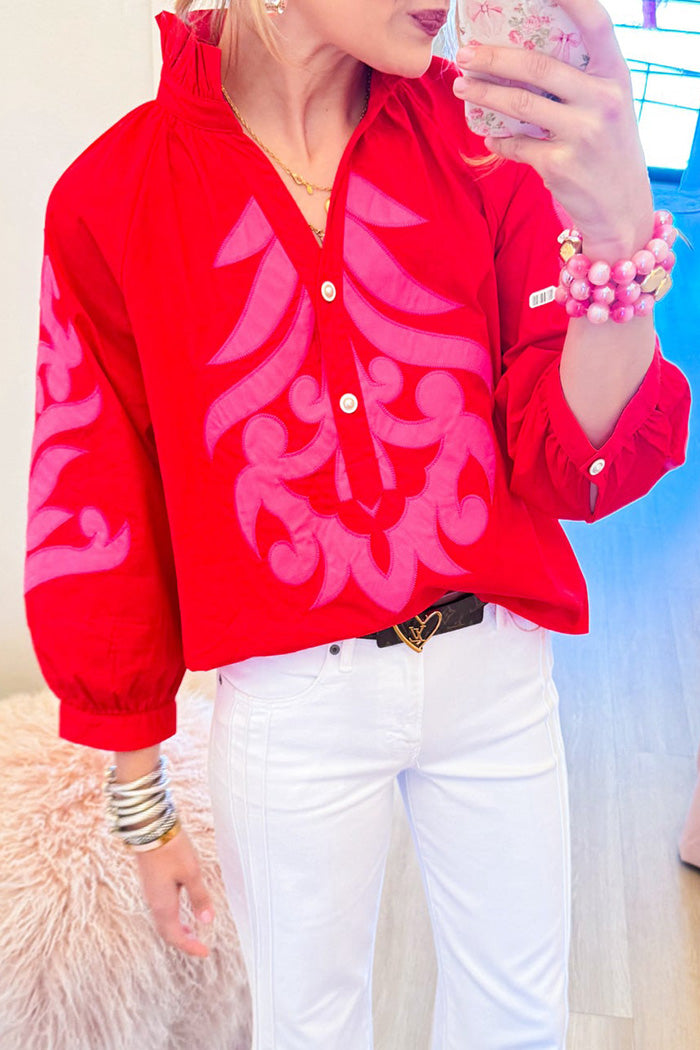 Abstract Print Puff Sleeve Top