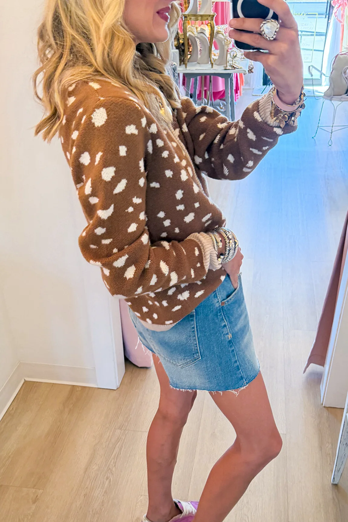 Deer Spot Jacquard Knit Cardigan