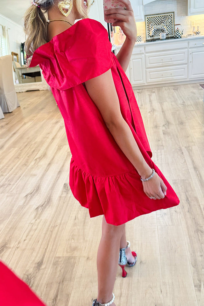 Bow Off-Shoulder Ruffled Mini Dress