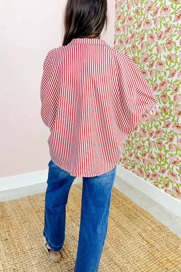 Casual Stripe Dolman Sleeve Blouse