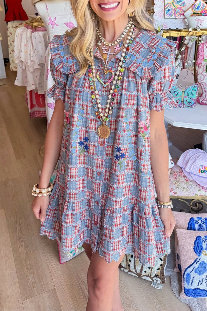Plaid Floral Ruffle Dress