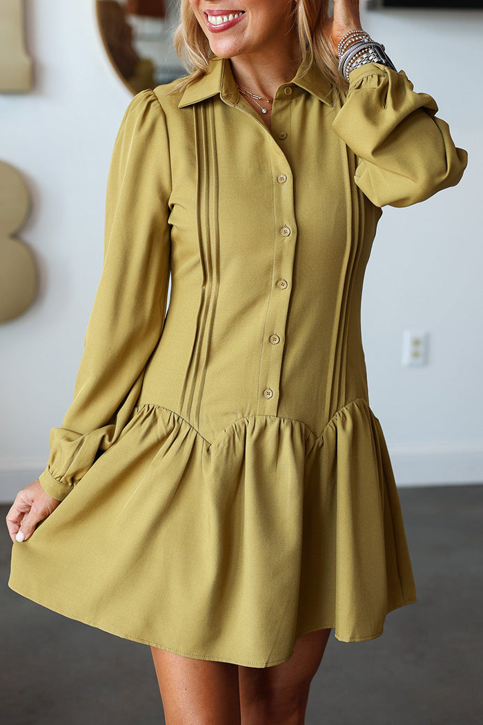 Button-Front Drop Waist Lined Shirt Dress