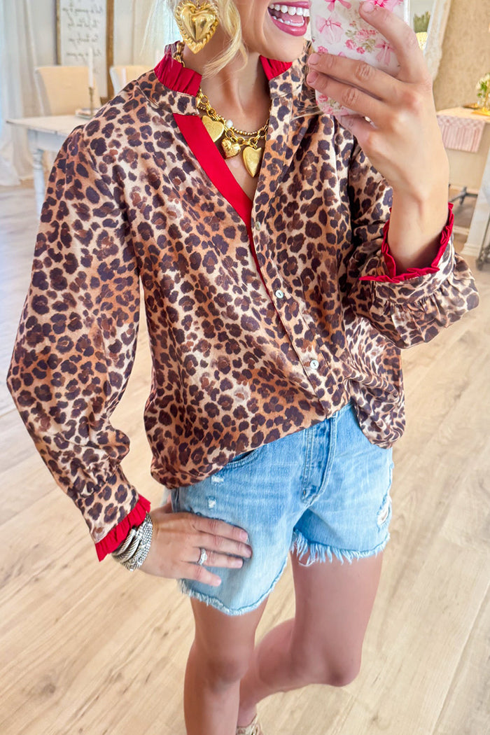 Leopard Contrast Button Up Top