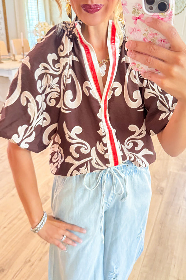 Puff Sleeve Print Detail Top