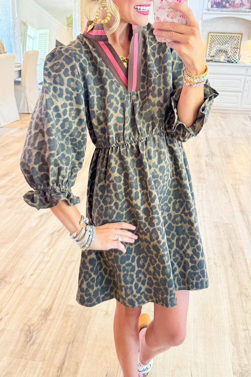 Leopard Print Puff Sleeve Dress